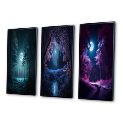 " Full Moon Grace Magical Midnight Forest VI " 3 - Pieces
