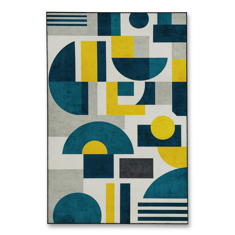 Tapis bleu tissé lavable rétro Mosso, 2' x 2'11"