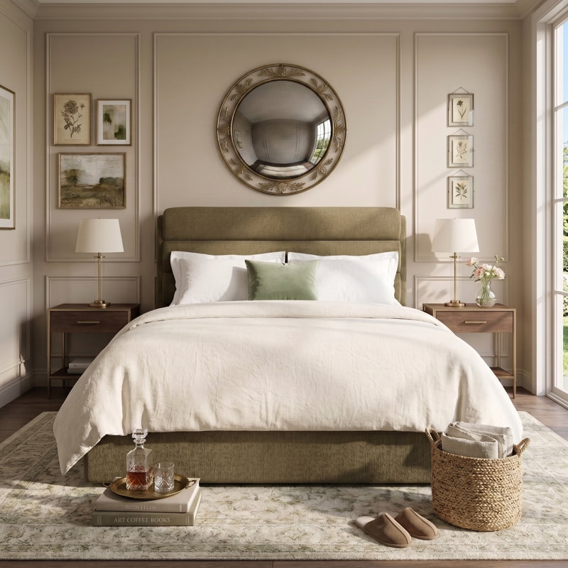 Upholstered Lift-Up Storage Platform Bed, Queen, Olive Green