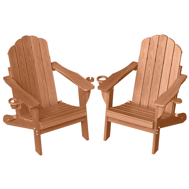 Fauteuil de patio pliable Dauji surdimensionné en bois résistant aux intempéries avec porte-gobelet, Teck