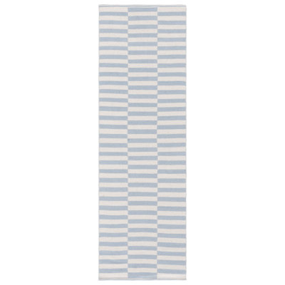 Ilona Striped Hand-Woven Flatweave Cotton Area Rug in Ivory/Light Blue