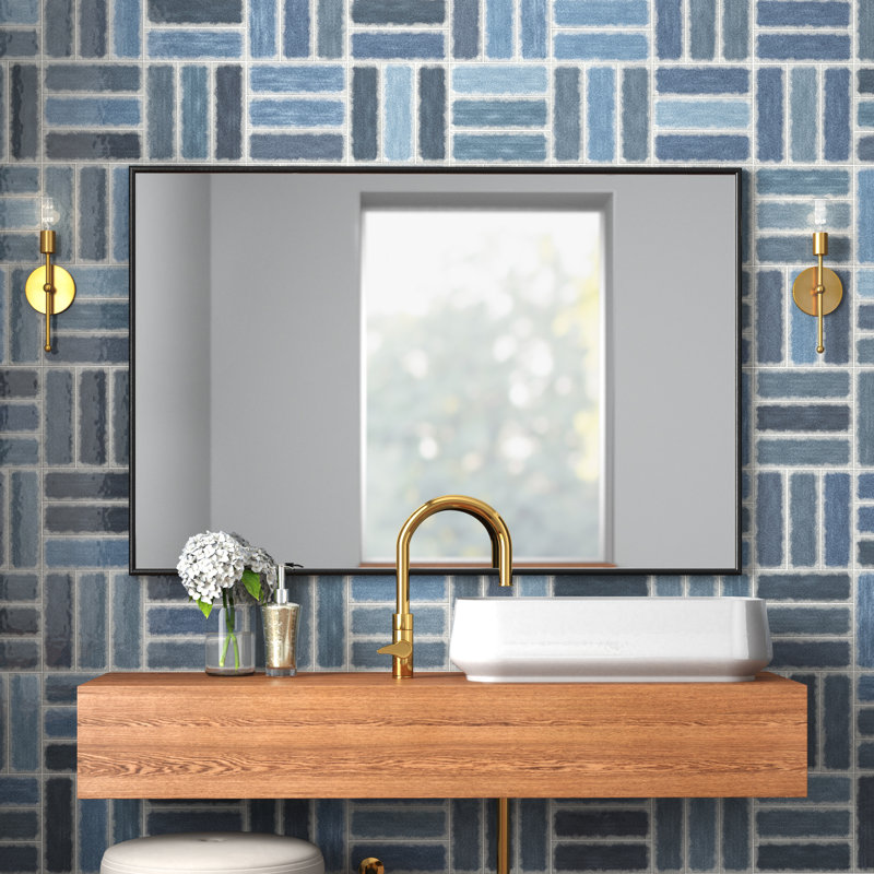 Wallace Metal Flat Wall Mirror, Matte Black, 32" x 60"