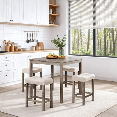 Farmhouse Style 4 - Person Solid Wood Square Counter Height Dining Table Set