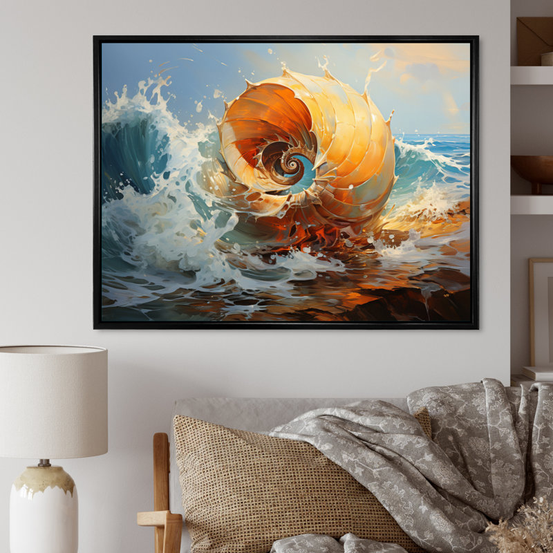 Nautilus Sheels Elegance - Nautical & Beach Canvas Prints, Cadre flottant noir, H 12 po x l 20 po x P 1 po