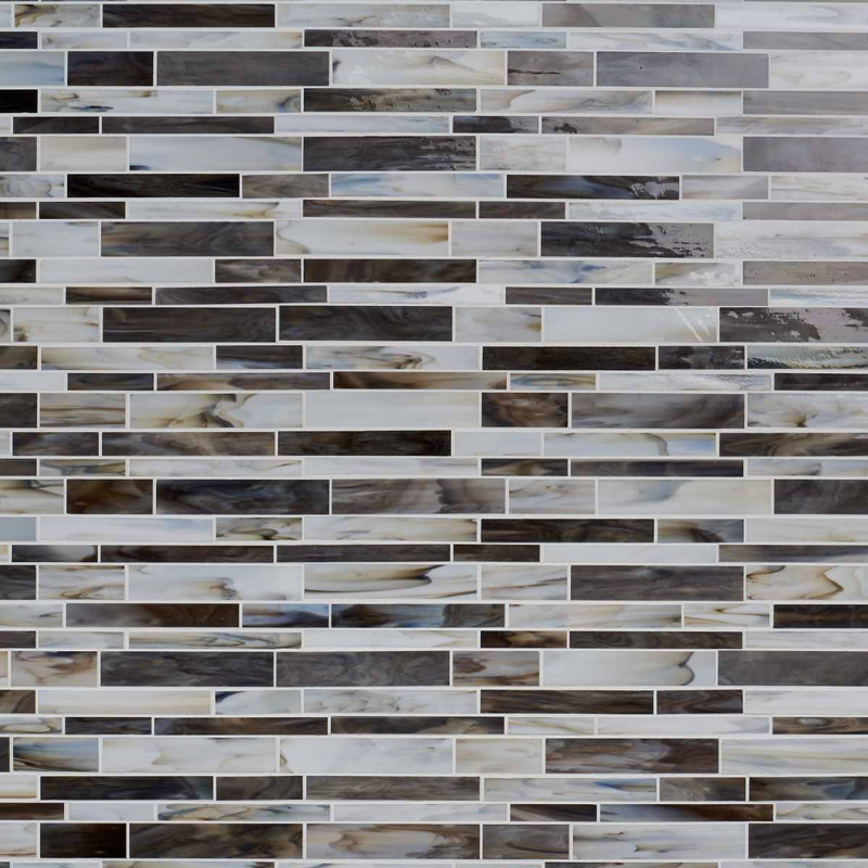 Matchstix 11x11 Brick Polished Glass Mosaic Tile, Rainstorm
