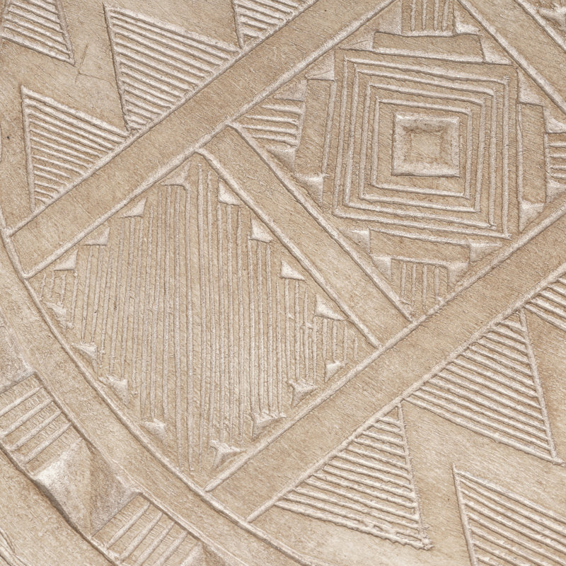 Natural Mango Wood Hand-Carved Side Table with Etched Top