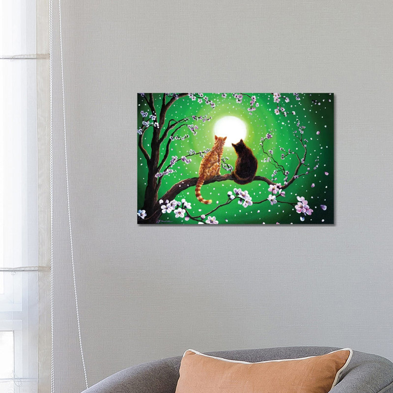 Reproduction d’art, "Cats on a Spring Night" par Laura Iverson, Toile tendue, Pas de tapis, H 18 po x l 26 po x P 1,5 po
