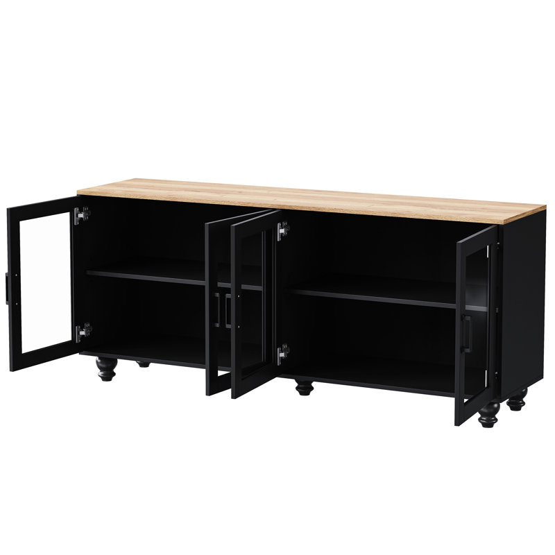 Meuble télé avec pieds en bois massif, s'adapte aux téléviseurs de 70 po, noir et noyer, support de rangement réglable, capacité, tablettes foncées