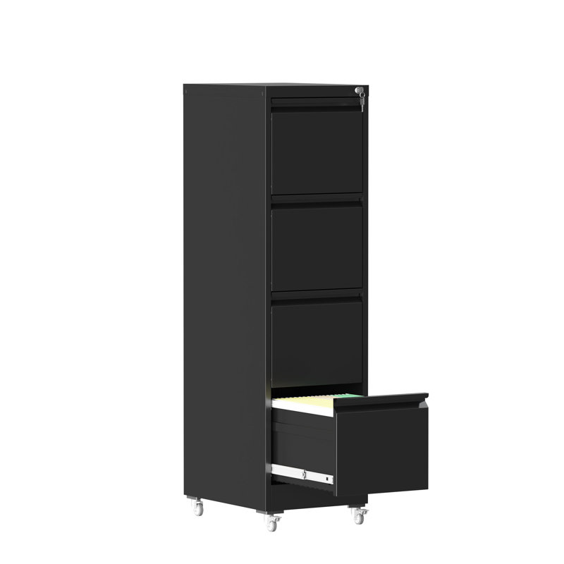 4-Drawer Vertical Metal File Cabinet with Locking Wheels, Tall Office Storage, Black