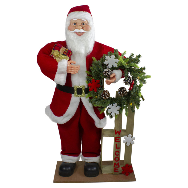 Enseigne de Noël 3 'Père Noël tenant un traîneau en bois "Welcome"