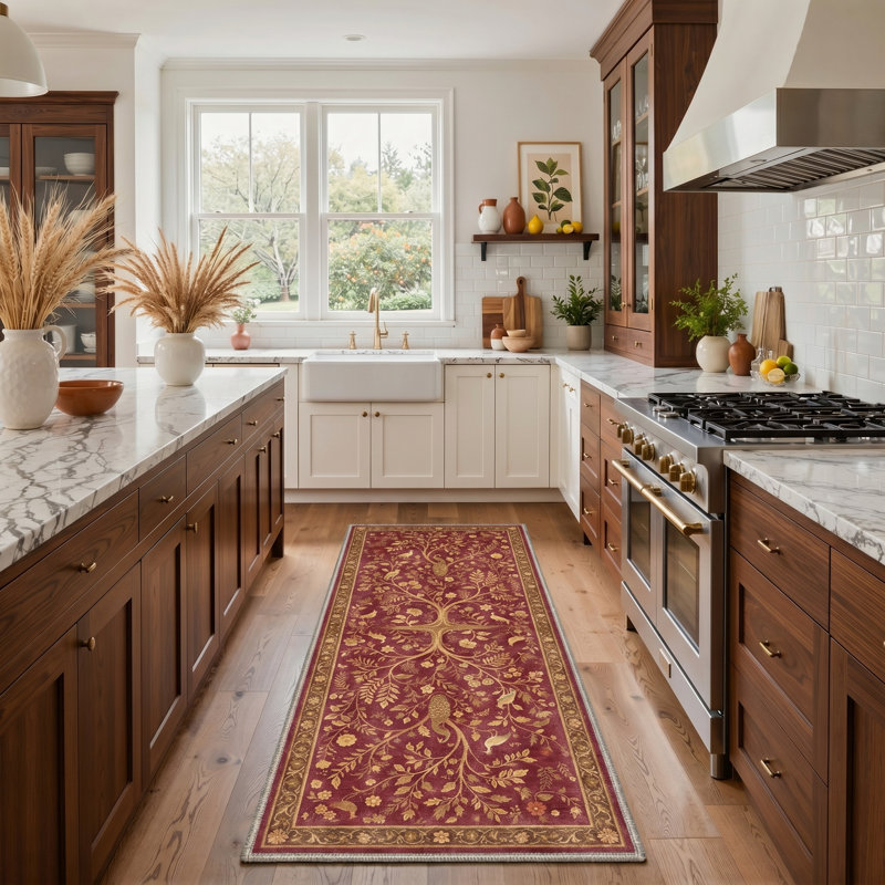 Silvan Vintage Machine Washable Gold / Red Indoor Area Rug with Non-Slip Backing, Runner 2'3" x 6'