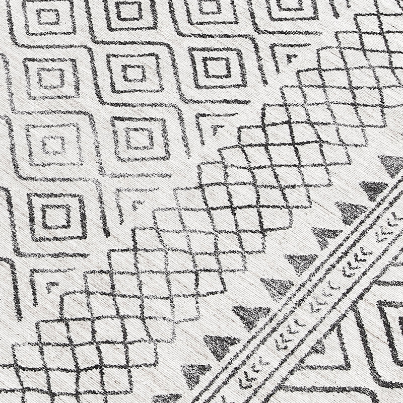 Aria Geometric Neutral Ivory Machine Washable Area Rug, Runner 2'6" x 6'