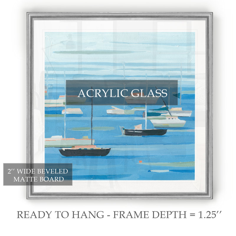 «Summer Regatta II», peinture sur toile, Cadre argenté, H 17,5 po x l 17,5 po x P 1,5 po
