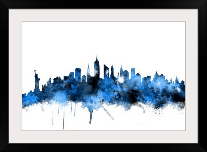 «Francy New York Skyline» par Michael Tompsett, impression, H 24 po x l 32 po x P 1 po, Cadre noir