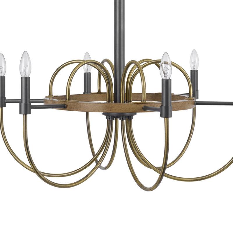 6-Light Candelabra Chandelier, 31 Inch Antique Brass And Dark Bronze, 31" H x 31" W x 31" D, Dark Bronze/Brown, 6 Lights