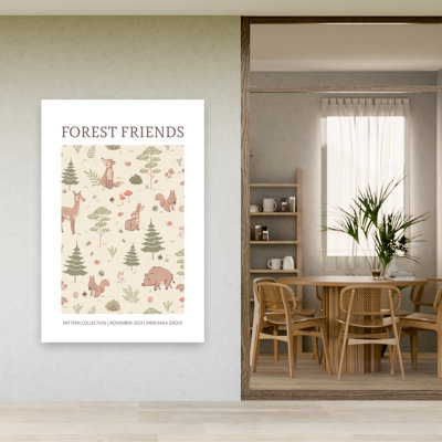 Cute Woodland Animals Abstract Contemporary Deer Fox Rabbit Forest Landscape Wall Art Print