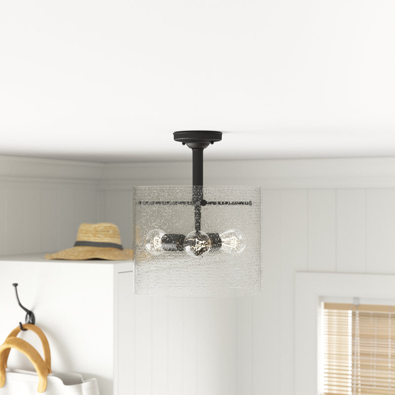 Weccacoe Glass Semi Flush Mount, Matte Black