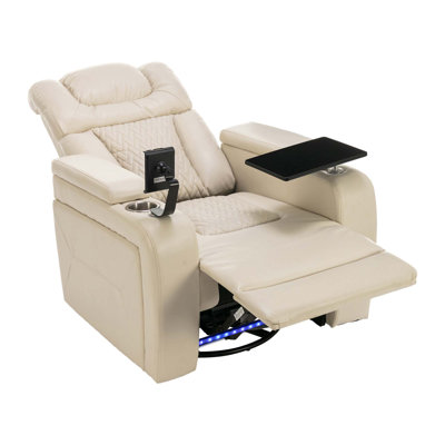 270 Degree Swivel Pu Leather Power Recliner Individual Seat Home Theater Recliner With Tray Table,  Phone Holder, Cup Holder,  Usb Port, Hidden Arm Storage For Living Room