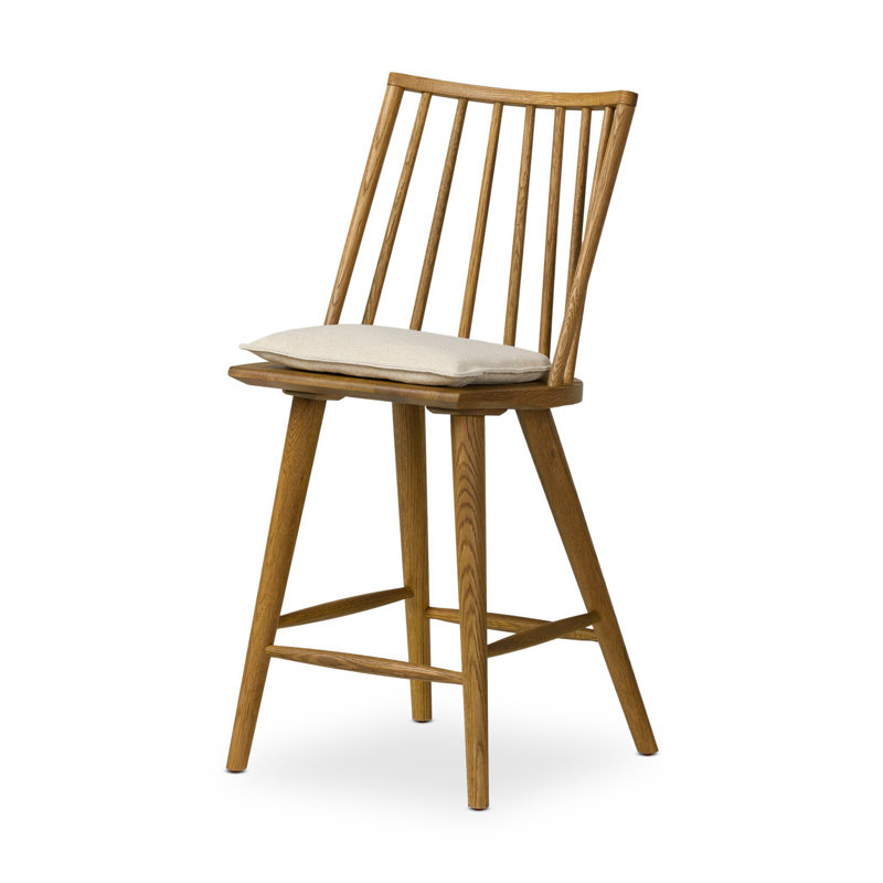 Lewis Windsor Stool With Cushion-Sandy Oak-Counter, Counter Stool (25.02” Seat Height), Sandy Oak
