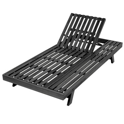 Fauteuil de jardin en bois ajustable, pliable en 2/3, noir, idéal pour se détendre au bord de la piscine ou dans le jardin. Pliable, 4 positions d'inclinaison, sommier à lattes, parfait pour l'extérieur.