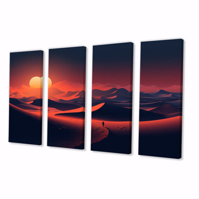 Black And Red Desert Sunrise Photo II - Desert 4 Piece Wall Art Decor