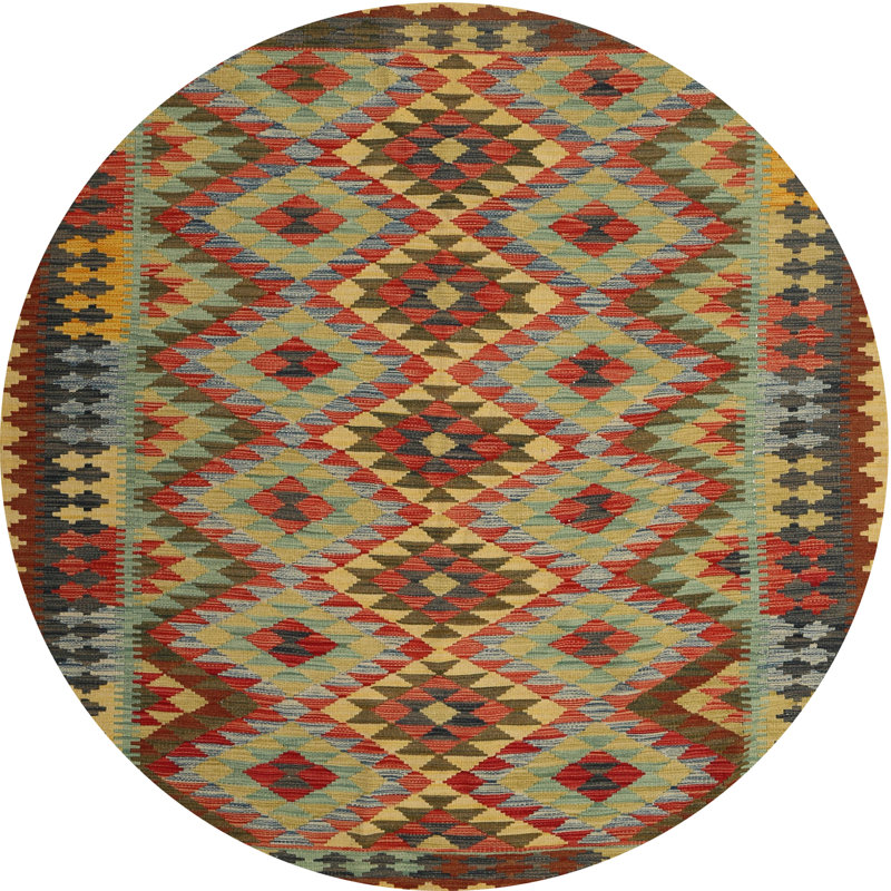 Tapis brun/gris/rouge contemporain, Rond 8 pi