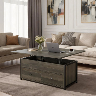 Veromca Lift Top Farmhourse Coffee Table With Hidden Storage And Two Drawers