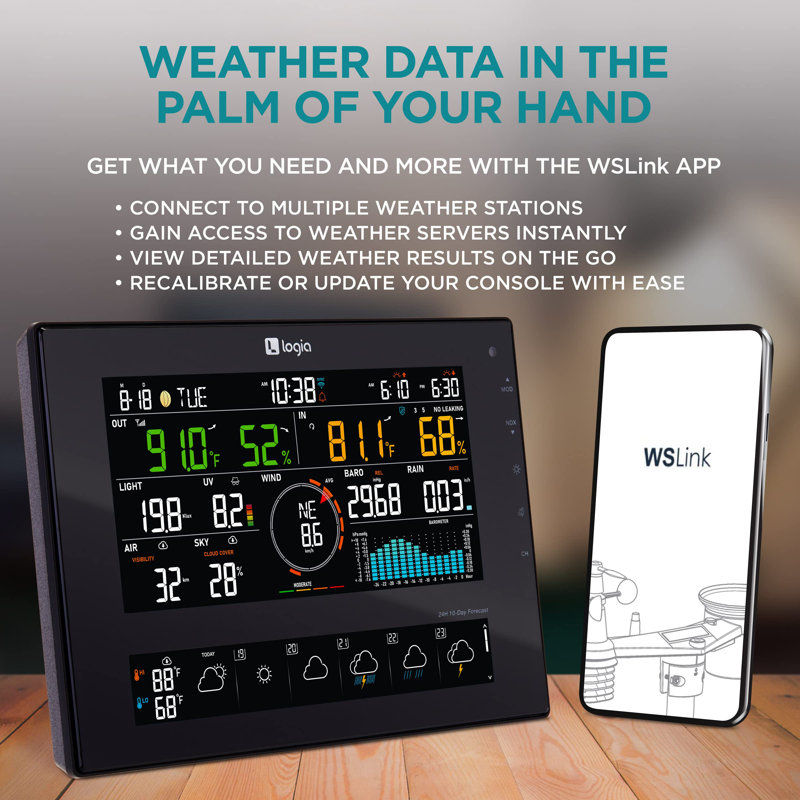 Logia 7-in-1 Wireless Solar Weather Station with 8" Color Display