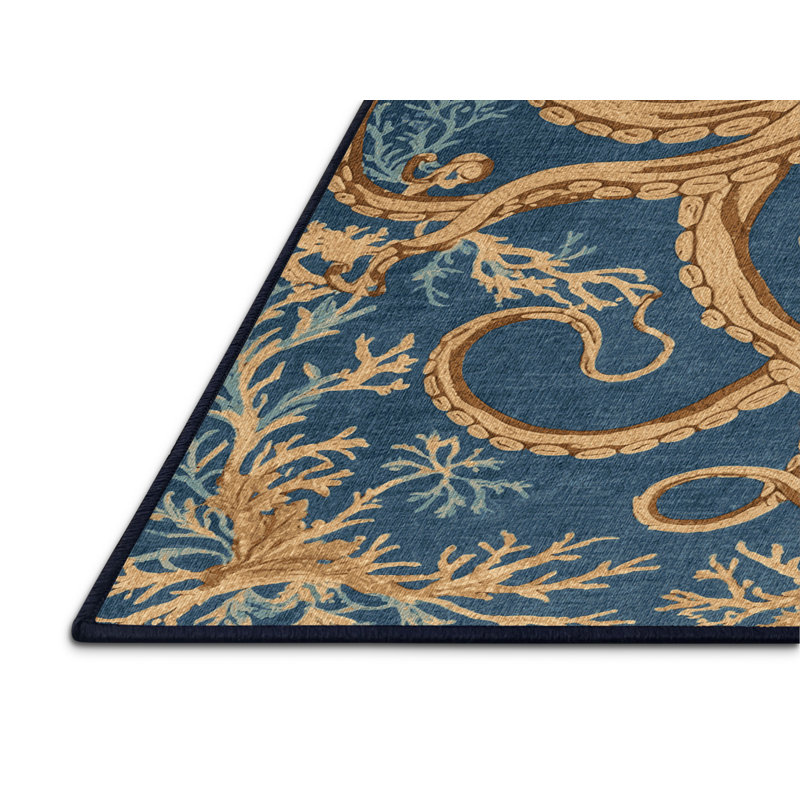  Tapis bord de mer lavable Octopus Garden, Rectangle 7 pi x 9 pi
