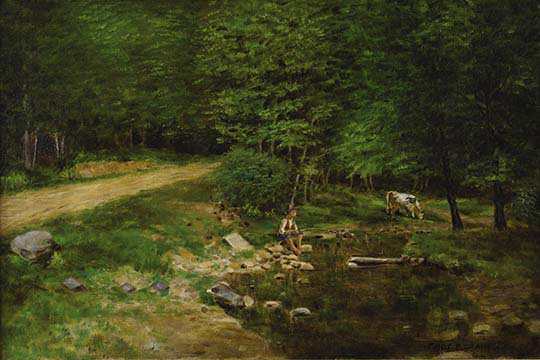 « garçon fishing » par thomas bigelow craig, reproduction d’art, H 28 po x l 42 po x P 1,5 po