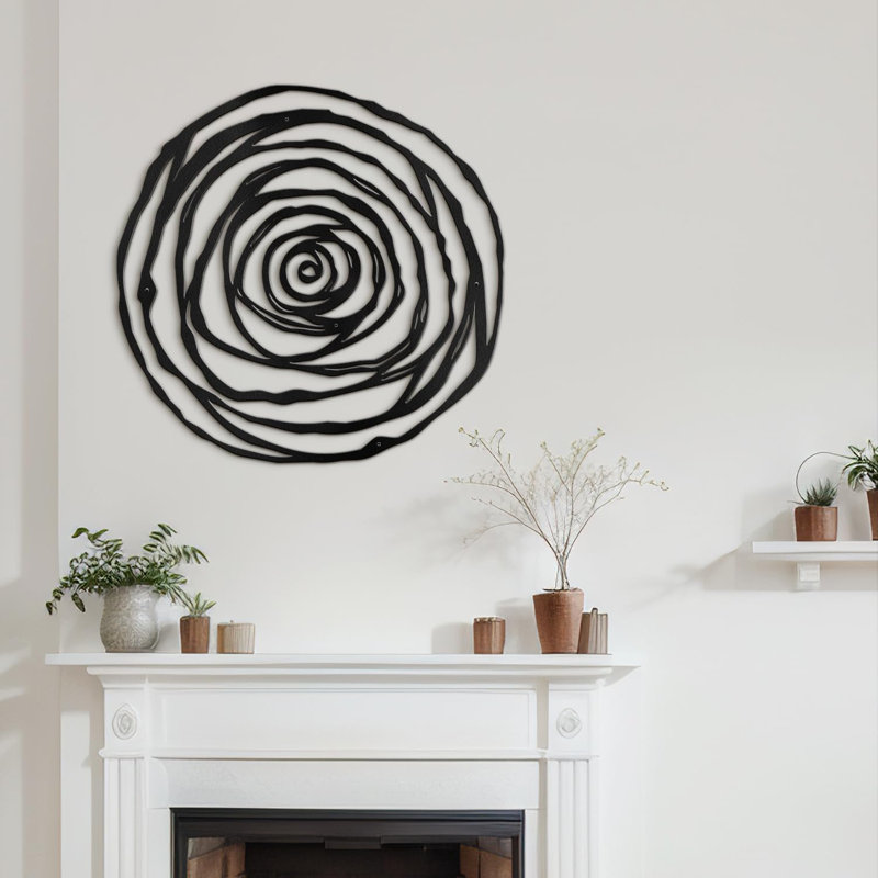 Décoration murale circulaire abstraite moderne, H 17,64 po x l 18 po x P 0,05 po, Noir