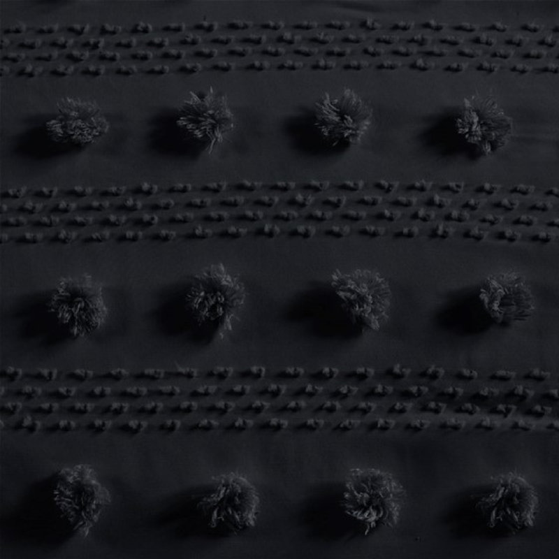Modern Black Bedding Sets, Polyester Comforter With Pompom Design For Home Décor