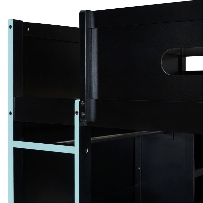 Lit mezzanine en bois avec bureau, garde-robe et lumière RVB
