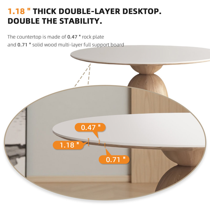 59.06-inch white stone tabletop conference table with solid wood base