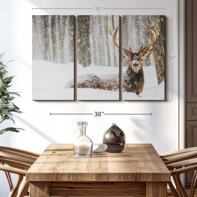 «Snow Covered Elk», 3 pièces sur toile, H 32 po x l 50 po x P 1,25 po