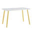 Table de salle à manger moderne et minimaliste moderne, convenant à 4 à 6 personnes, avec texture imitation marbre et pieds en métal doré-526365755