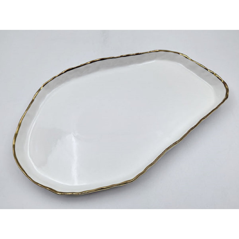 Plateau ovale style libre 12 po en porcelaine blanche à garniture dorée 12 po Simplicity Collection