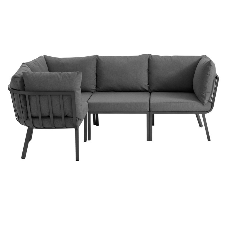 Canapé modulaire d'extérieur en aluminium 4 pièces Riverside par Modway, Gris anthracite, gris