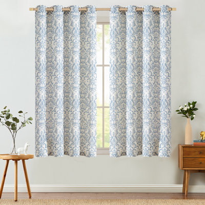 Grommet Vintage Damask Patterned Linen Curtains for Bedroom Vintage Curtains