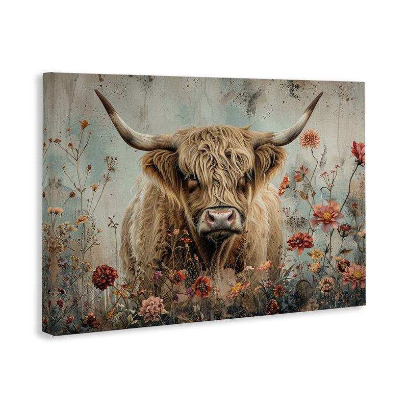  «Spring Blooms Highland Cow» par LSR Design Studio, H 16 po x l 24 po