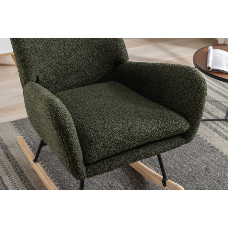 George Oliver Chaise berçante, chaise berçante en tissu de velours doux  pour chambre de bébé, fauteuil berçant à oreilles avec base en bois massif  sécuritaire pour le salon, la chambre et le