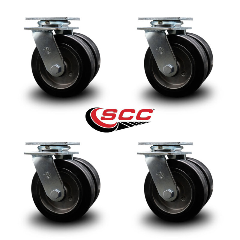 Ensemble de roulettes pivotantes en caoutchouc sur roues en aluminium 6 pouces avec roulement à rouleaux SCC