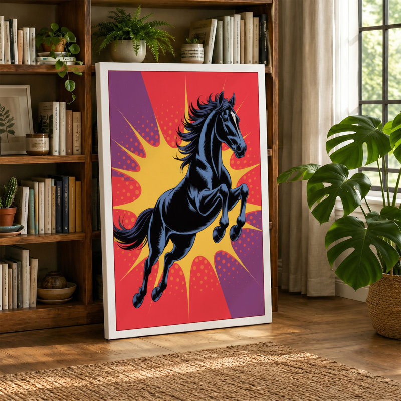Rearing Horse Starburst Modern - Wrapped Canvas, 36x24 - 91.4 x 61.0 cm, Taupe Border