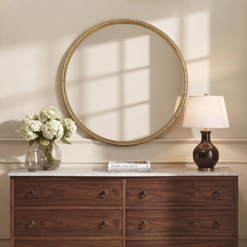Bamboo Textured Round Wall Mirror, 32"