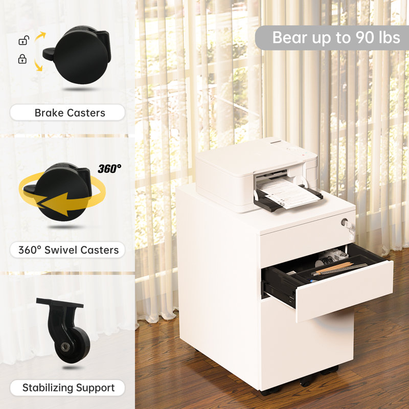 Darchell 14.8'' Wide 3 -Drawer Mobile File Cabinet, White
