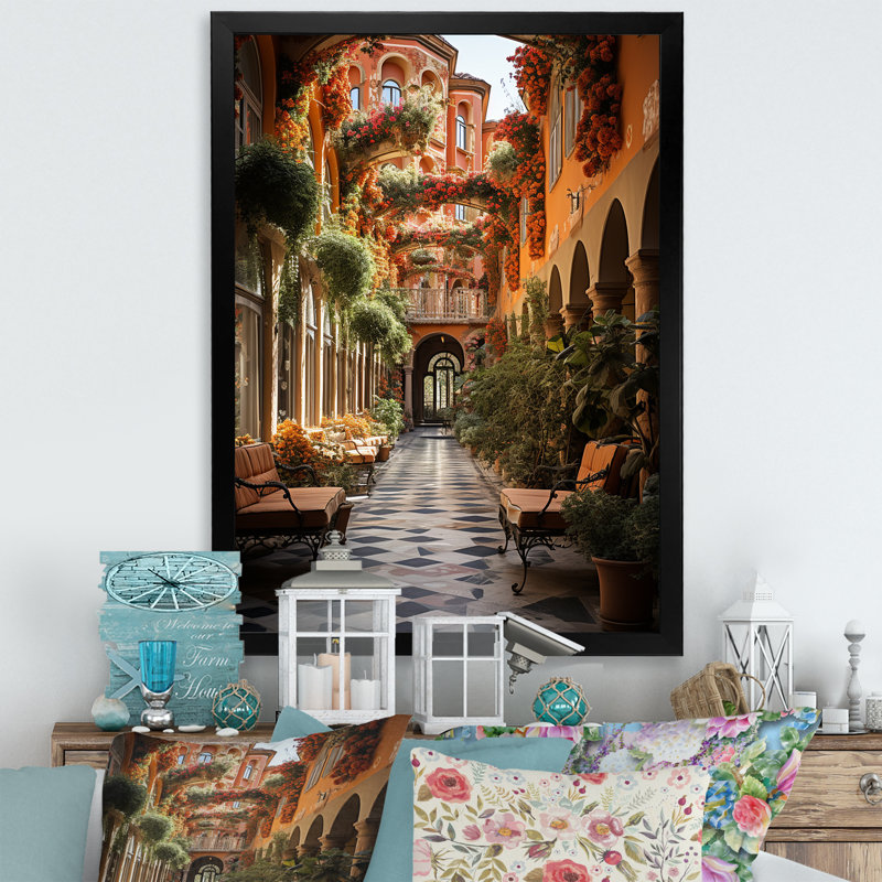 Spanish Architecture Canvas Wall Art, Hacienda Landscape Print - Arabu Spanish Hacienda, Black Picture Framed