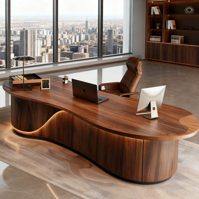 110.24"New Chinese-style high-end brown white ash wood solid wood executive office table
