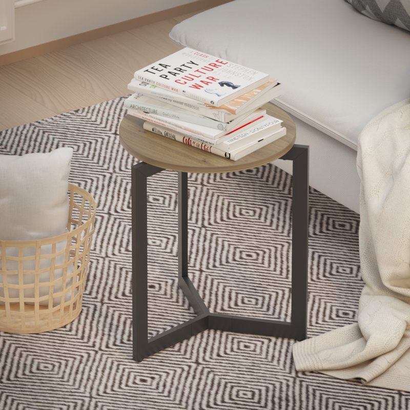 Round Side Table, Round Accent End Table With Sturdy Metal Frame, Round Nightstand