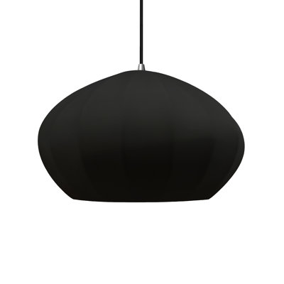 Radiance - Oval Fluted 1-Light Pendant - Gloss Black - Polished Chrome - Dedicated LED - Black Cord