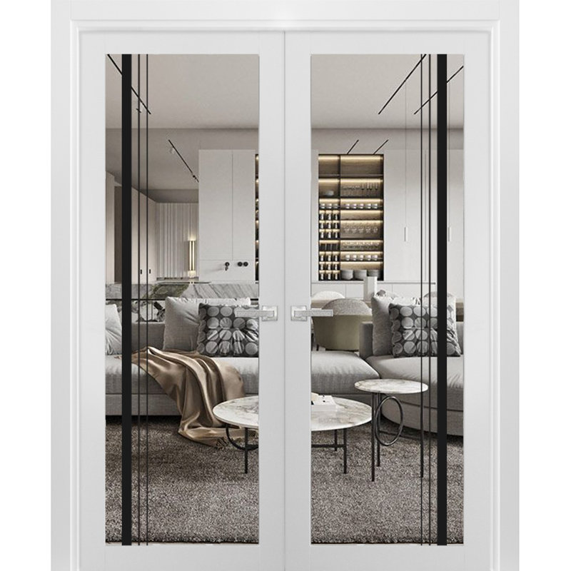 2566 Solid Manufactured Wood Panelled Wood Finish French Doors, 48" x 84"